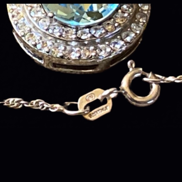Sterling Silver Aquamarine Gemstone Necklace With Crystal Accents - Picture 7 of 8